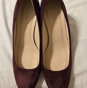 J Crew Lucite Heels in Suede Vintage Cabernet 8
